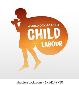 World Day Against Child Labour Vector, Child Carrying Heavy Load On Back, Stop Child Labour