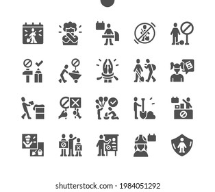 World Day Against Child Labour 12 June. Mass protests. Calendar. Twelfth of june. Children work. Conferences. Child protection. Vector Solid Icons. Simple Pictogram