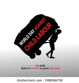 World day against child labour background with a child . Flat style vector illustration concept of child exploitation campaign for poster.