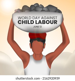 World day against child labour background with a child is working by holding rocks