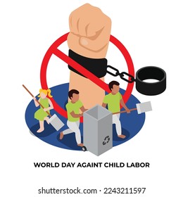 World day against child labour isometric 3d vector illustration concept for banner, website, illustration, landing page, flyer, etc.