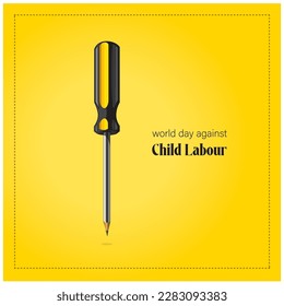 World day against child labour background with a pencil and Screwdriver tool. stop child labour the world. Vector illustration.