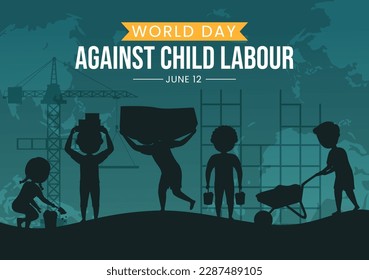 World Day Against Child Labour Illustration with Children Working for the Necessities of Life in Flat Kids Cartoon Hand Drawn for Campaign Templates