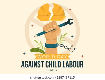 World Day Against Child Labour Illustration with Children Working for the Necessities of Life in Flat Kids Cartoon Hand Drawn for Campaign Templates