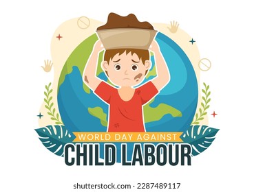 World Day Against Child Labour Illustration with Children Working for the Necessities of Life in Flat Kids Cartoon Hand Drawn for Campaign Templates