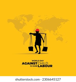 
World day against child labour background with children working in a construction field. Flat style vector illustration concept of anti child exploitation campaign for poster and banner. svg