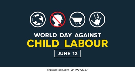 World Day Against Child Labour. Earth, child, cart and hand. Great for cards, banners, posters, social media and more. Black background. 
 