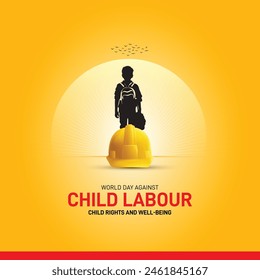 world day against child labour 2024. world day against child labour creative concept banner, poster, social media post, template design, post card etc. safety helmet vector illustration. 