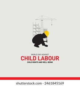 world day against child labour 2024. world day against child labour creative concept banner, poster, social media post, template design, post card etc. safety helmet vector illustration. 