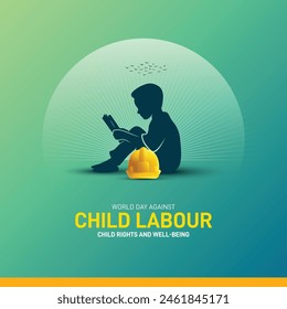 world day against child labour 2024. world day against child labour creative concept banner, poster, social media post, template design, post card etc. safety helmet vector illustration. 