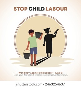 World Day Against Child Labour background with a child worker and silhouette