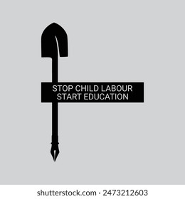 World day against child labour background with a pen and construction work tool. stop child labour, start education.Vector illustration.