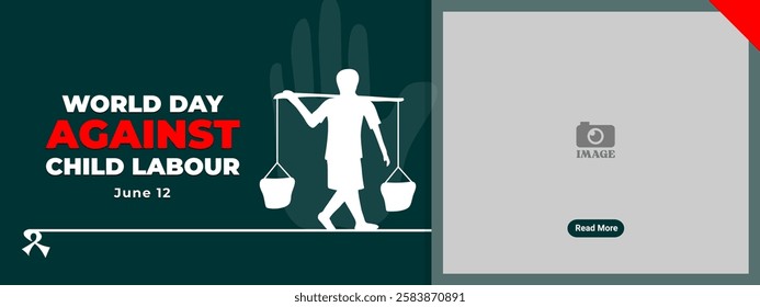 World Day Against Child Labour. Banner design of children's silhouette working, stop exploitation of children.