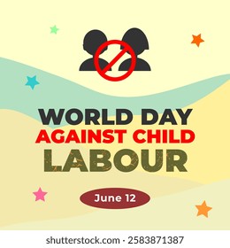 World Day Against Child Labour. Social media design of children's silhouette working, stop exploitation of children.