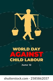 World Day Against Child Labour. Poster design of children's silhouette working, stop exploitation of children.