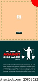 World Day Against Child Labour. Banner design of children's silhouette working, stop exploitation of children.