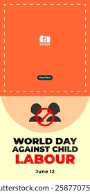 World Day Against Child Labour. Banner design of children's silhouette working, stop exploitation of children.