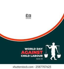 World Day Against Child Labour. Social media design of children's silhouette working, stop exploitation of children.