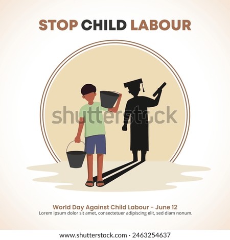 World Day Against Child Labour background with a child worker and silhouette