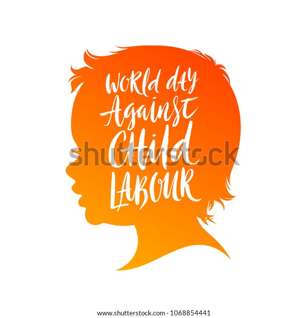 児童労働に対する世界デーのポスター ベクターイラスト 筆書き風の子の頭シルエット のベクター画像素材 ロイヤリティフリー