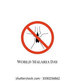 World Day against Malaria vector banner, illustration flat silhouette, poster concept, mosquito, insect, blood, disease, protection, red, white, sign, ban