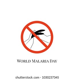 World Day against Malaria vector banner, illustration flat silhouette, poster concept, mosquito, insect, blood, disease, protection, red, white, sign, ban