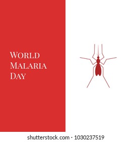 World Day against Malaria vector banner, illustration flat silhouette, poster concept, mosquito, insect, blood, disease, protection, red, white, text