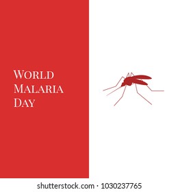 World Day against Malaria vector banner, illustration flat silhouette, poster concept, mosquito, insect, blood, disease, protection, red, white, text