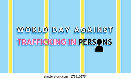 World day against trafficking in persons lettering on pastel background, human trafficking concept, vector illustration for graphic design, website or banner, paper cut, relaxing color and atmosphere