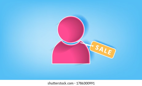 World day against trafficking in persons, user icon (persons) and yellow label with sale alphabet, human trafficking concept, vector illustration for graphic design, paper cut, relaxing color