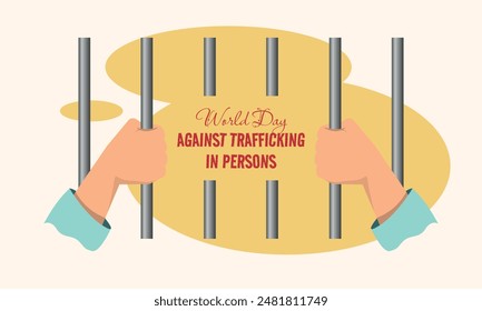 World Day against Trafficking in Persons poster with someone behind bars