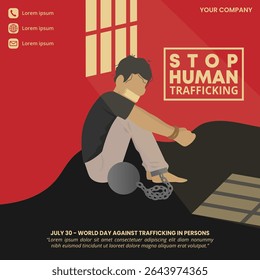World Day against Trafficking in Persons with a handcuffed person in a cell