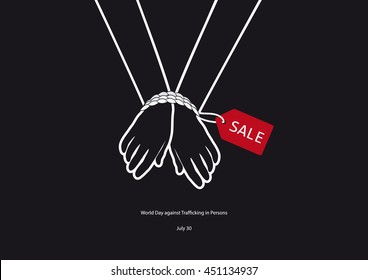 World Day against Trafficking in Persons vector. Black and white vector illustration. Tied hands. Important day