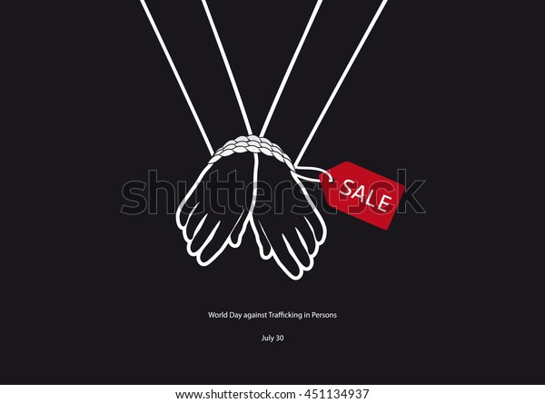 人身売買に対する世界デーのベクター画像 白黒のベクターイラスト 手を縛られた 重要な日 のベクター画像素材 ロイヤリティフリー