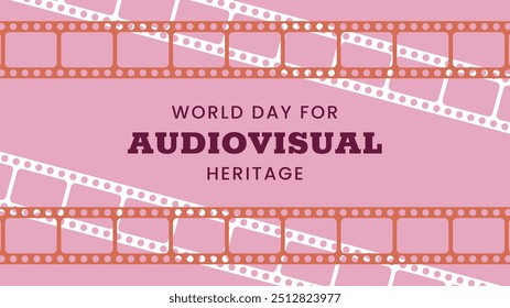 World day for Audiovisual heritage horizontal banner. October 27. Retro colors. Minimal holiday concept. Template for background, social media post, web banner, card, poster with text inscription