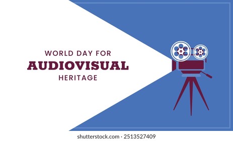 World day for Audiovisual heritage horizontal banner. October 27. Retro colors. Minimal holiday concept. Template for background, social media post, web banner, card, poster with text inscription