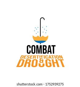 Welttag zur Bekämpfung von Wüstenbildung und Dürre mit Wasserdotter und Regenschirm-Vektordesign. 