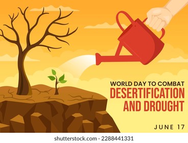 World Day to Combat Desertification and Drought Vector Illustration with Turning the Desert Into Fertile Land and Pastures in Hand Drawn 