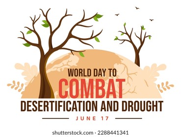 World Day to Combat Desertification and Drought Vector Illustration with Turning the Desert Into Fertile Land and Pastures in Hand Drawn 