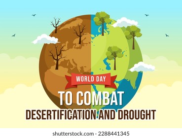 World Day to Combat Desertification and Drought Vector Illustration with Turning the Desert Into Fertile Land and Pastures in Hand Drawn 