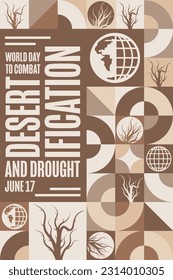 Día Mundial de Lucha contra la Desertificación y la Sequía. 17 de junio. Concepto de vacaciones. Plantilla para fondo, banner, tarjeta, afiche con inscripción de texto. Ilustración del vector EPS10