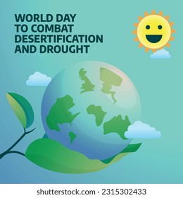 Modelo de diseño para la celebración del Día Mundial de Lucha contra la Desertificación y la Sequía. diseño de vectores de árboles y tierra. lucha contra la sequía y la desertificación. diseño de árbol plano.