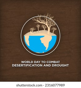 World Day to Combat Desertification and Drought Poster, June 17. Square with copy space. Paper cut out and dried land, dried trees on earth, drought. Vector Illustration. EPS 10.