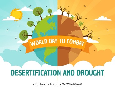 World Day to Combat Desertification and Drought Vector Illustration with Turning the Desert Into Fertile Land and Pastures in Nature Flat Background