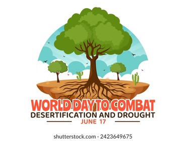 World Day to Combat Desertification and Drought Vector Illustration with Turning the Desert Into Fertile Land and Pastures in Nature Flat Background