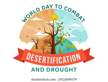 World Day to Combat Desertification and Drought Vector Illustration with Turning the Desert Into Fertile Land and Pastures in Nature Flat Background