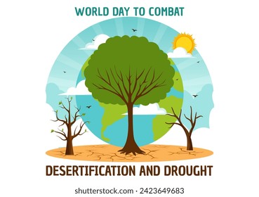 World Day to Combat Desertification and Drought Vector Illustration with Turning the Desert Into Fertile Land and Pastures in Nature Flat Background