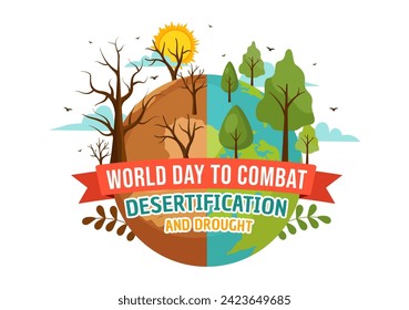 World Day to Combat Desertification and Drought Vector Illustration with Turning the Desert Into Fertile Land and Pastures in Nature Flat Background