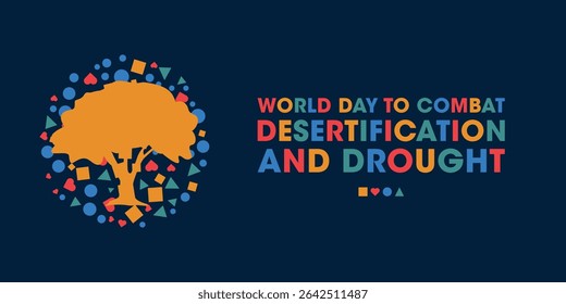 Dia Mundial de Combate à Desertificação e à Seca, Cartaz Colorido, Modelo de Design de Banner.