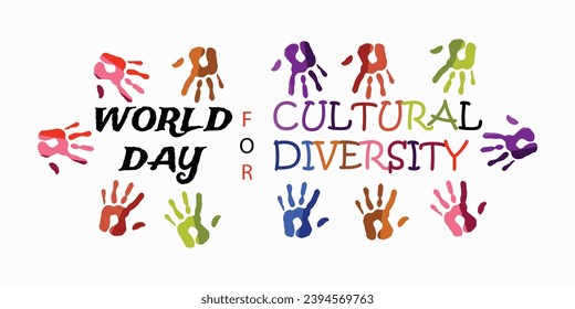 Banner del Día Mundial de la Diversidad Cultural de color manos humanas